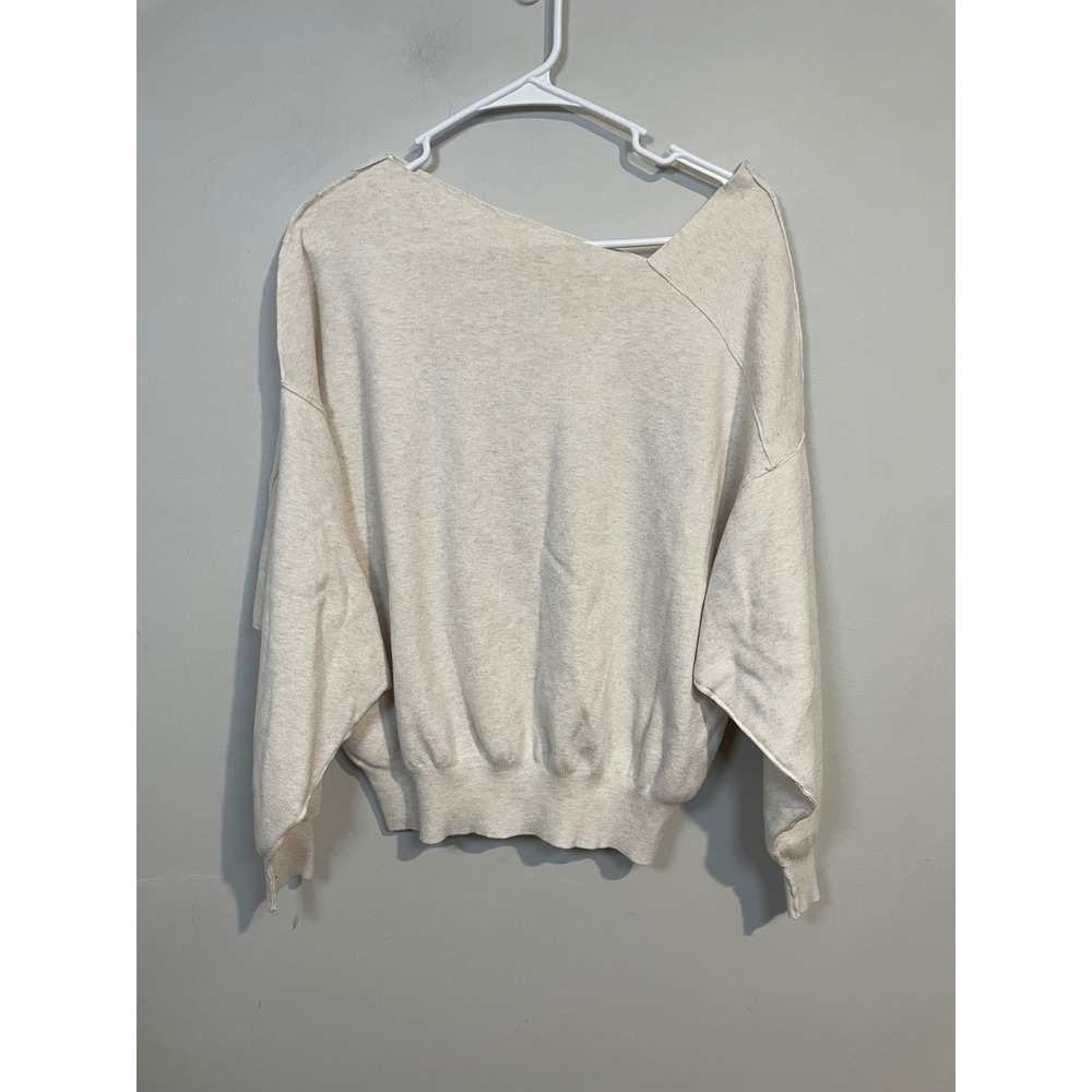 Free People Asymmetric Slouchy Sweater in Cream Size Small Minimalist Boho Cozy‎